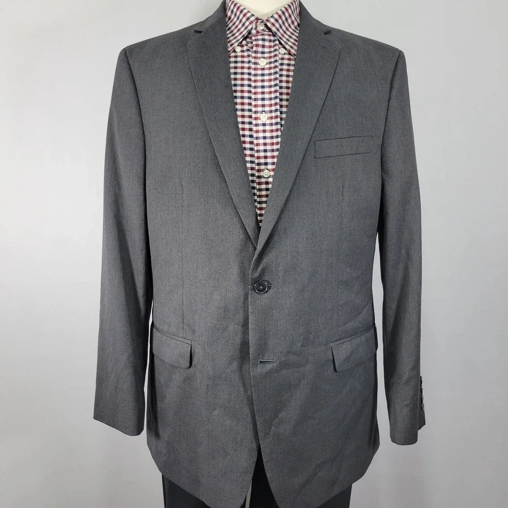 Van Heusen Men's Sport Coat Blazer Two Button‎ Gray Twill Polyester Blend 44L
